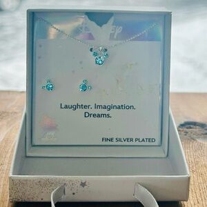 NWT-Disney Mickey Mouse Fine Silver Plated Crystal Necklace & Earring Set.